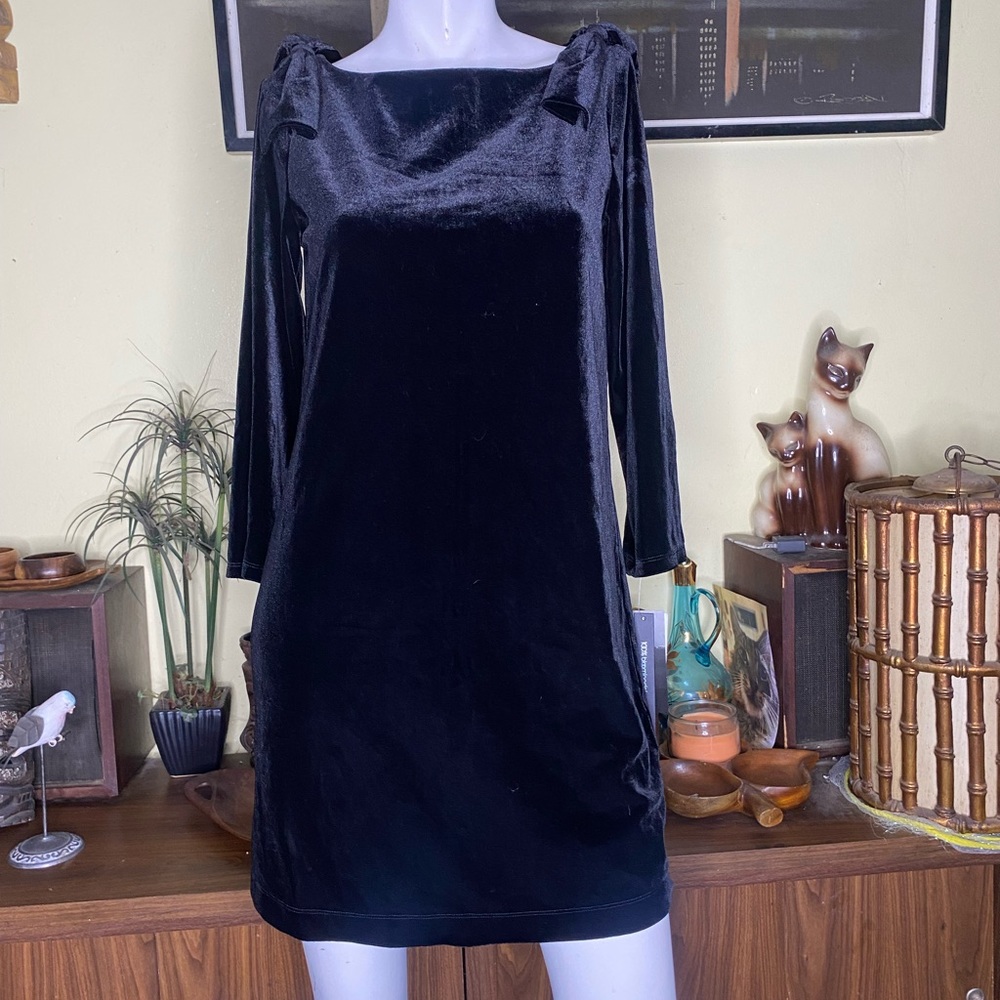 New French connection mini black velvet bow dress cocktail mod classic beauty - Picture 8 of 9